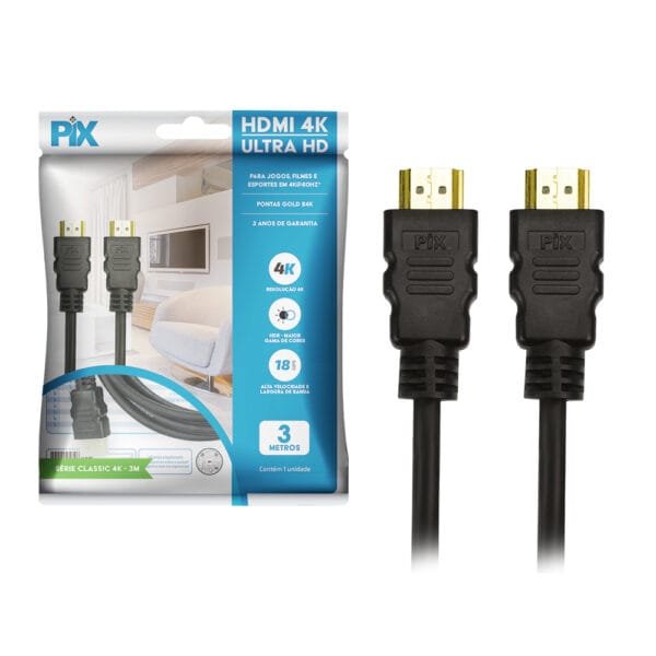 Cabo Hdmi 3 Metros V2.0 19 Pinos 4k HDR - Pix 018-2223