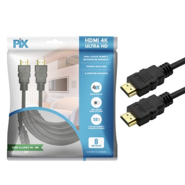 Cabo Hdmi 8 Metros V2.0 19 Pinos 4k Hdr - Pix 018-2228