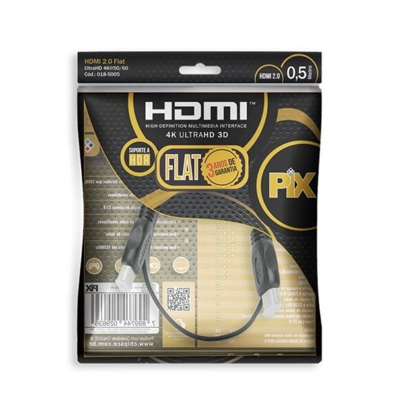 Cabo Hdmi 0.5 Metro Flat v2.0, 4k Hdr - Pix 018-5005