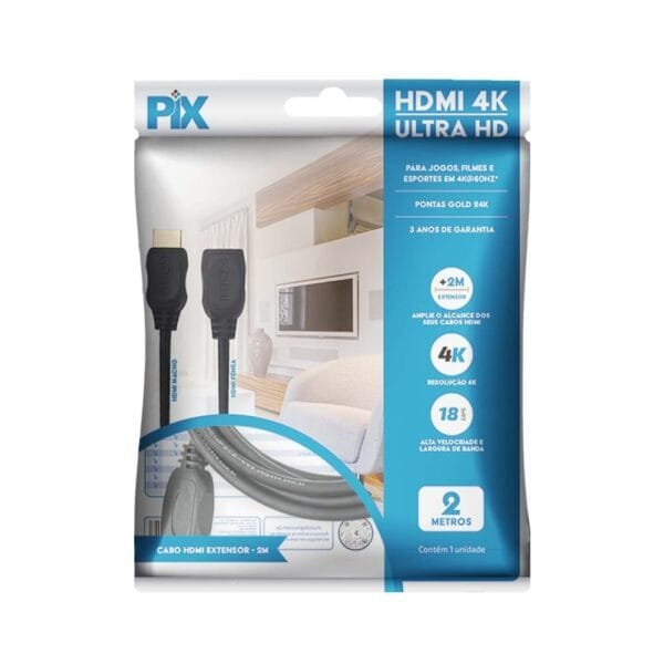Cabo Extensor Hdmi 2 Metros V2.0 4K Hdr - Macho x Fêmea - Pix 018-9420