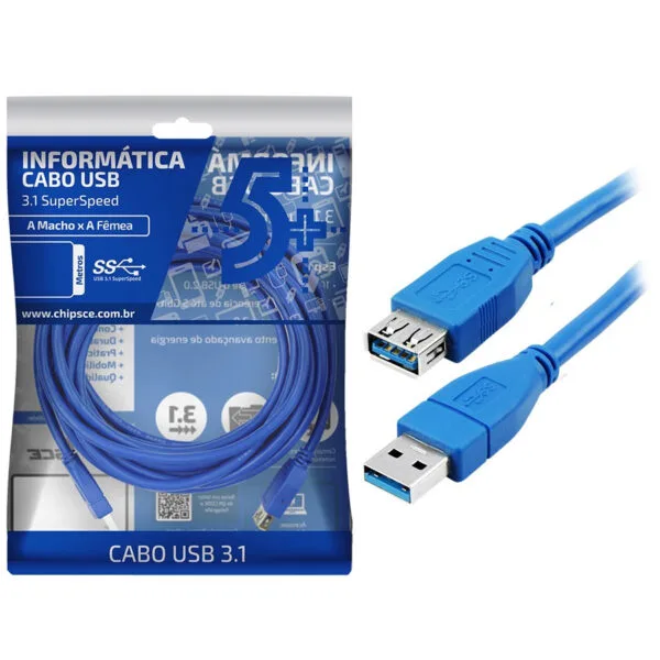 Cabo Extensor Usb 3.0 Macho x Fêmea, 3 metros - 5+ 018-7723