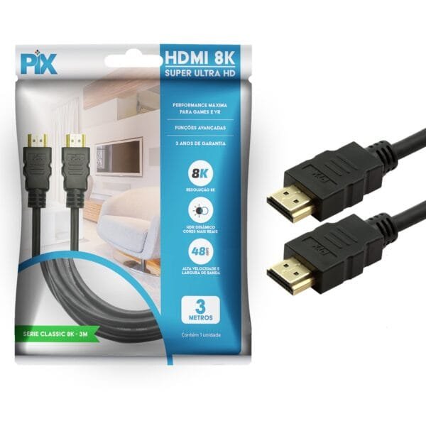 Cabo Hdmi 8k 3 Metros V2.1 Hdr Dinâmico - Pix 018-1030