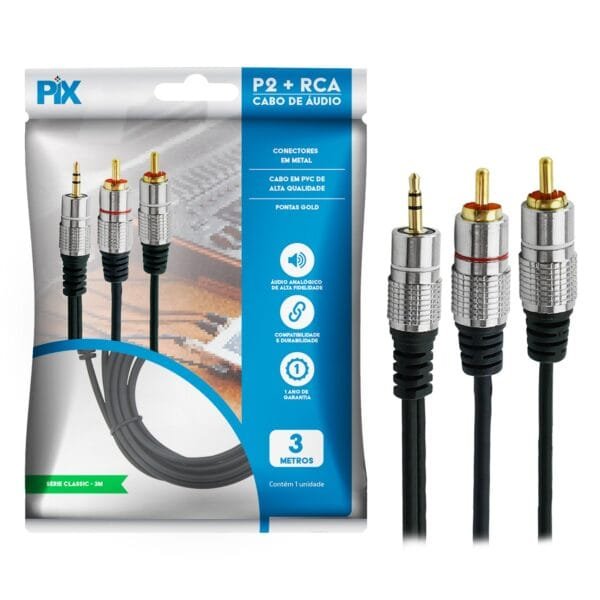 Cabo P2 Para RCA Premium, 3 Metros -Pix 018-0703