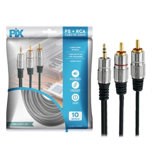 Cabo P2 Para RCA Premium, 10 Metros - Pix 018-0710