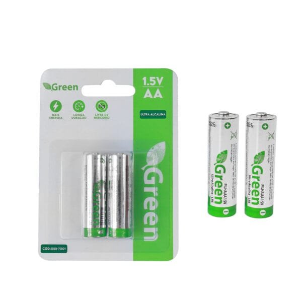 Pilha Alcalina AA LR6 Ultra, Pack com 2 Unidades  - Green 022-7001