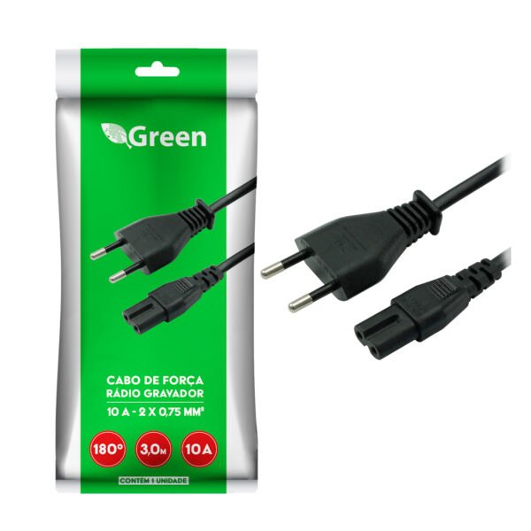 Cabos De Força Bipolar 3 Metros, Tipo 8 (iec C8) - Green 018-0185