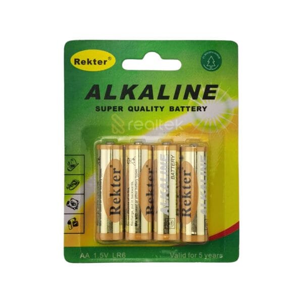 Pilha AA Alcalina 1.5V LR6 Rekter - Pack Com 4 Unidades