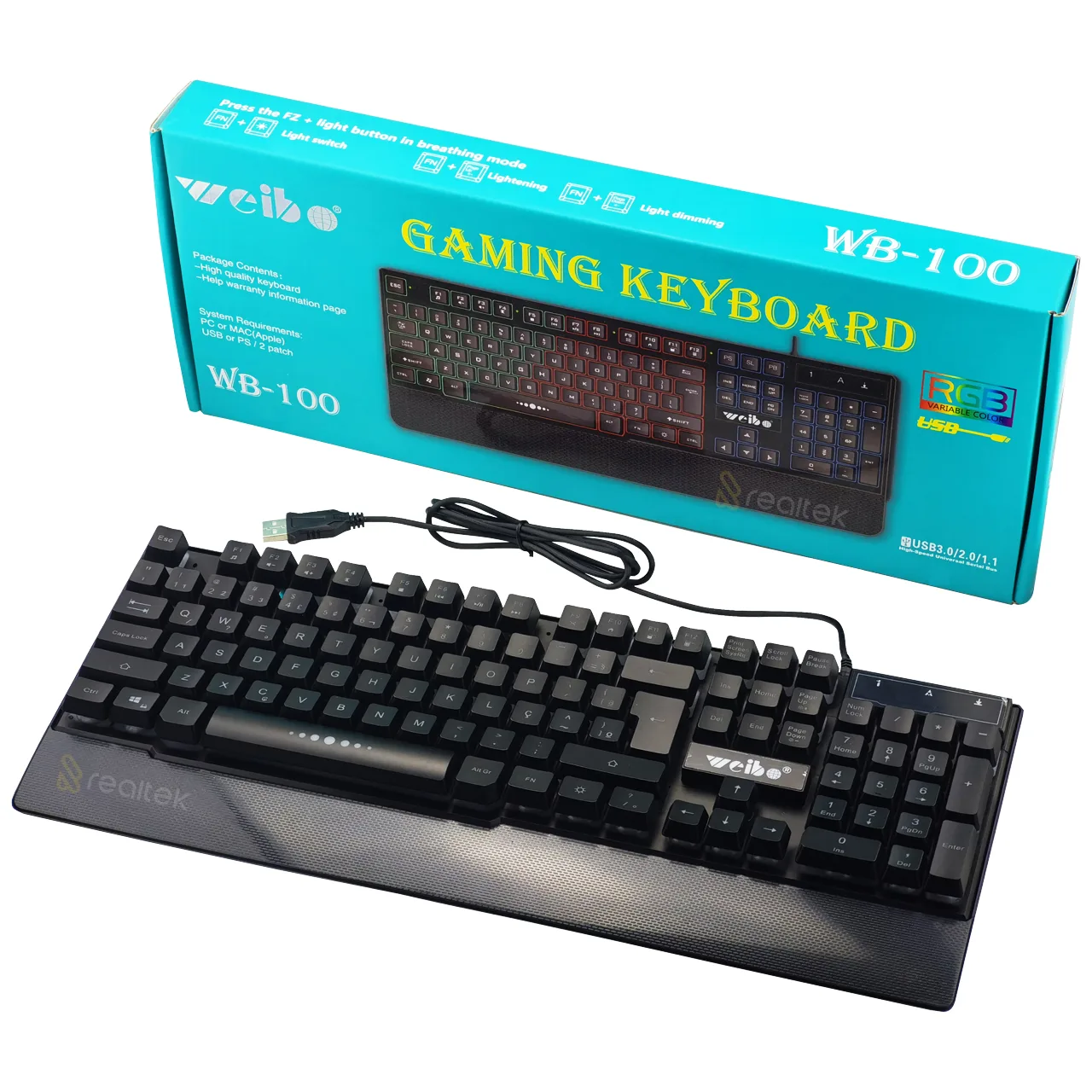 Teclado Usb Gamer Semi Mecânico Rgb - Weibo WB-100