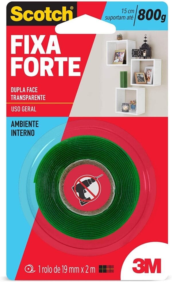 Fita Dupla Face 3M Scotch Fixa Forte Transparente 19mm x 2m