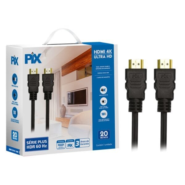 Cabo Hdmi 20 Metros V2.0 19 Pinos 4k Hdr, Premium - Pix 018-2020