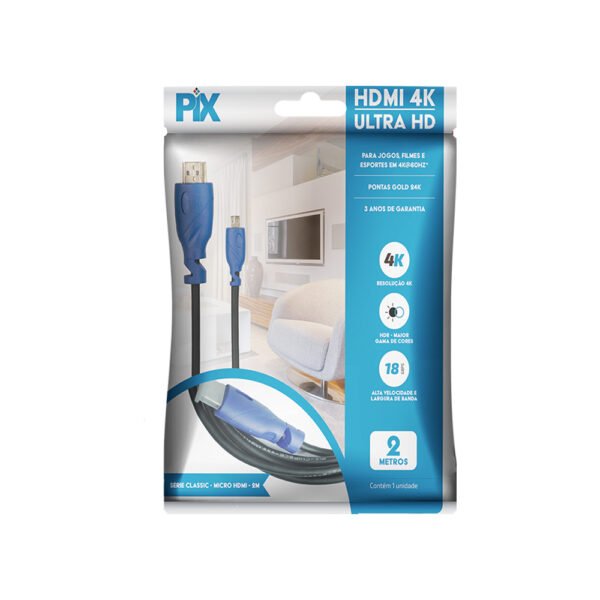 Cabo Micro Hdmi x Hdmi 2.0 4K Hdr, 2 Metros - Pix 018-9410 - Imagem 2