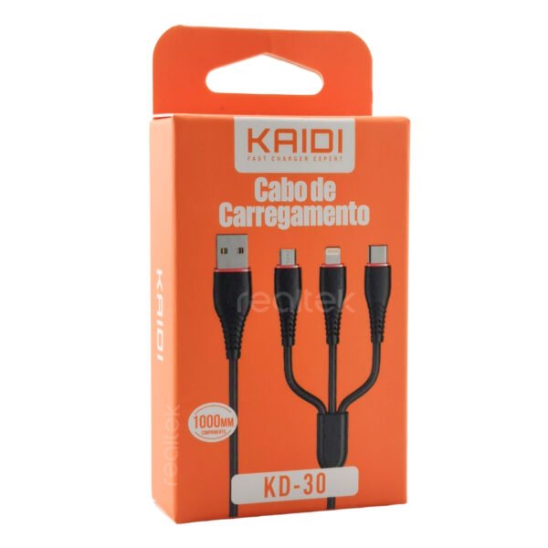 Cabo Usb 3 em 1, Tipo C, Lightning e Micro Usb - Kaidi KD-30