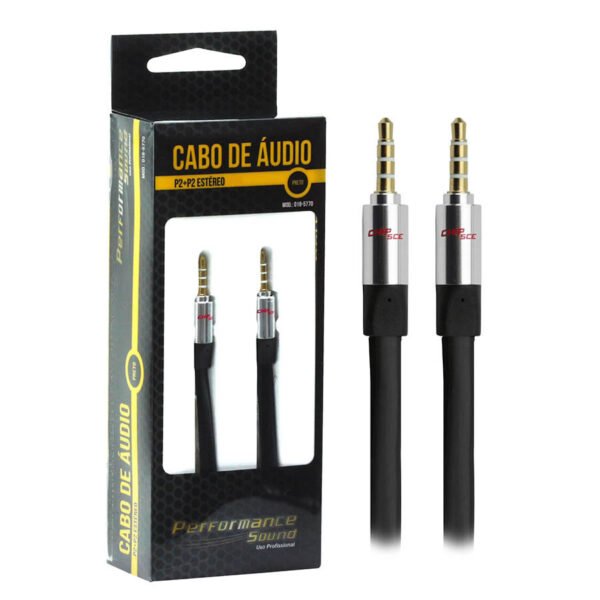 Cabo de Áudio P3 x P3 Flat 3 Metros, Preto - Performance Sound