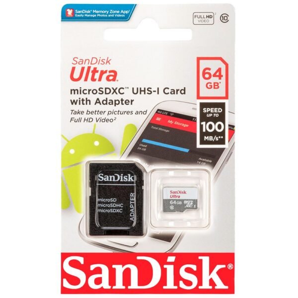 Cartão De Memória Micro SD Sandisk Ultra, Classe 10 - 64GB