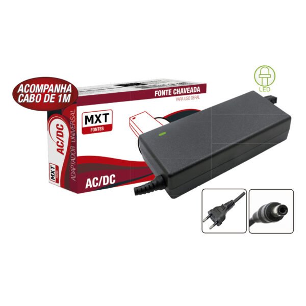 Fonte Chaveada 12V 5A 60W Real, Conector P4 5,5x2,5mm - MXT