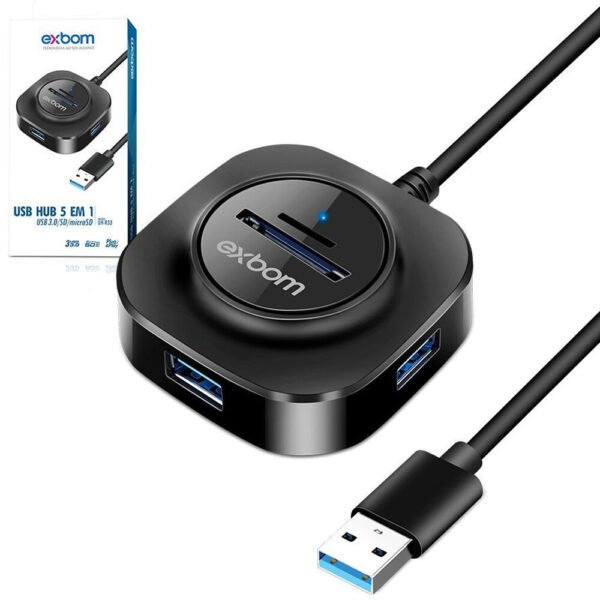 Hub Usb 2.0 3 Portas e Leitor de Cartão SD e Micro SD - Exbom UH-25