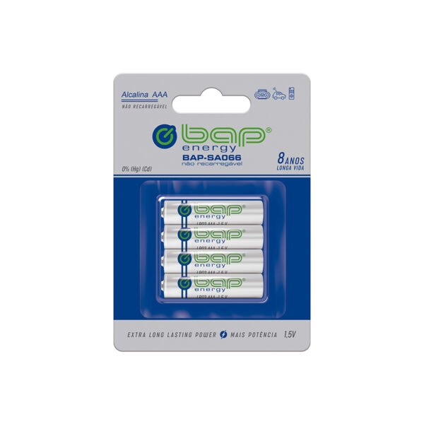 Pilha Alcalina 1.5v AAA (Palito) Bap Energy SA066 - Pack Com 4 Unidades