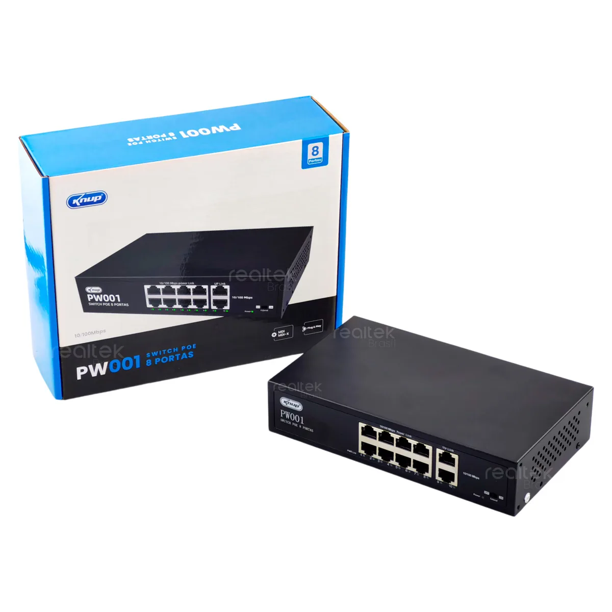 Switch Poe Híbrido 8 Portas Poe + 2 Portas Uplink 10/100 - Knup PW001