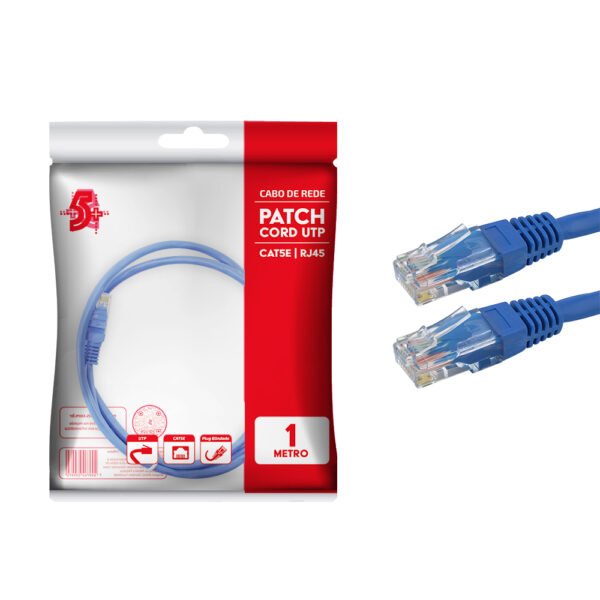 Cabo de Rede Patch Cord UTP Cat5e, Azul - 1 Metro