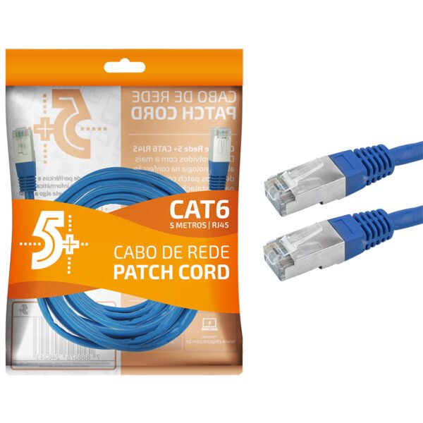 Cabo de Rede Patch Cord FTP Cat6, Azul - 5 Metros