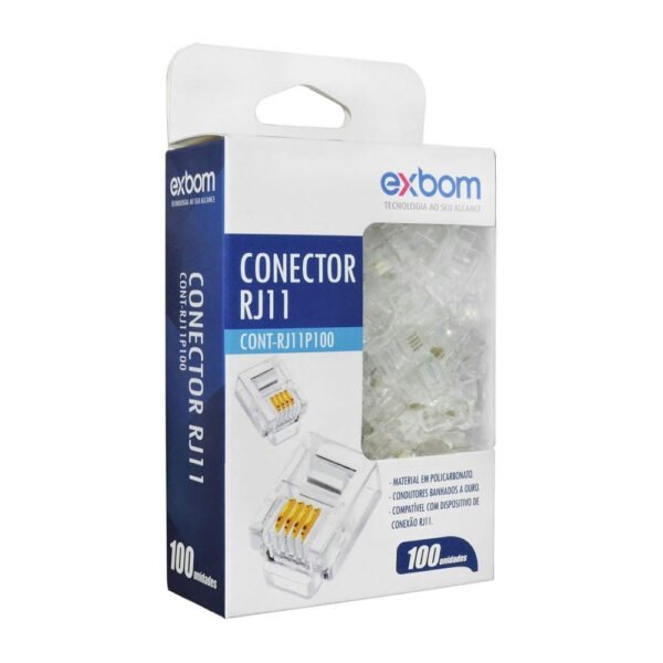Conector RJ11 6x4, Exbom RJ11P100 - 100 Unidades