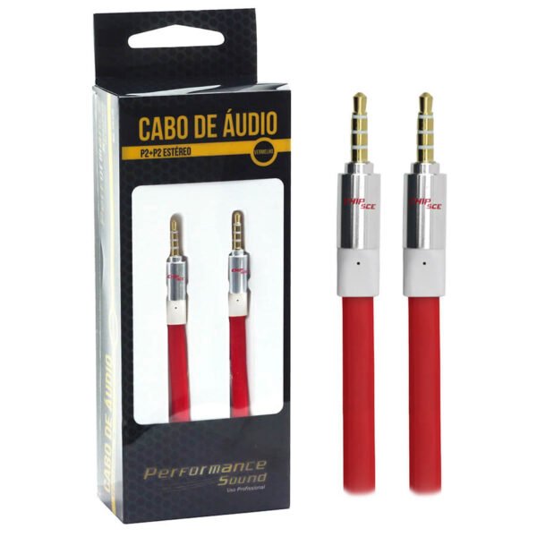 Cabo de Áudio P3 x P3 Flat 3 Metros, Vermelho - Performance Sound