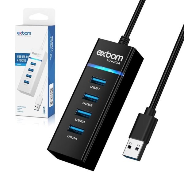 Hub Usb 3.0 4 Portas - Exbom UH-30A (Preto)