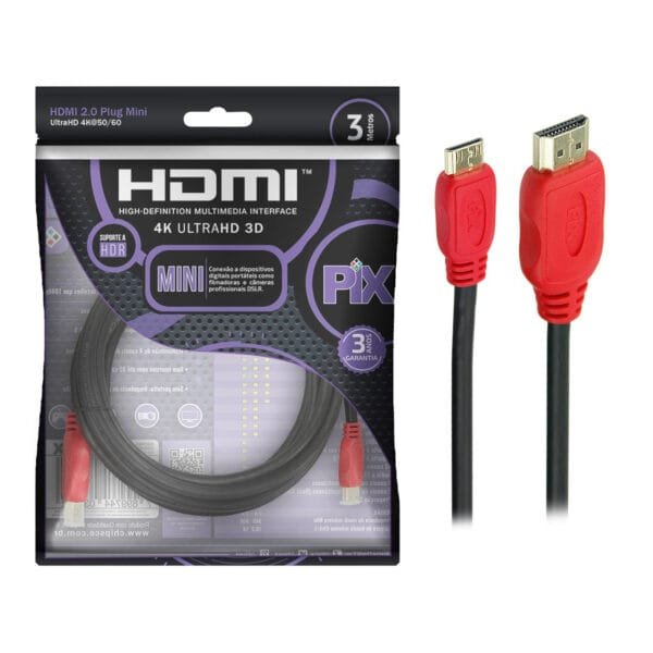 Cabo Mini Hdmi x Hdmi 2.0 4K Hdr, 3 Metros - Pix 018-9401