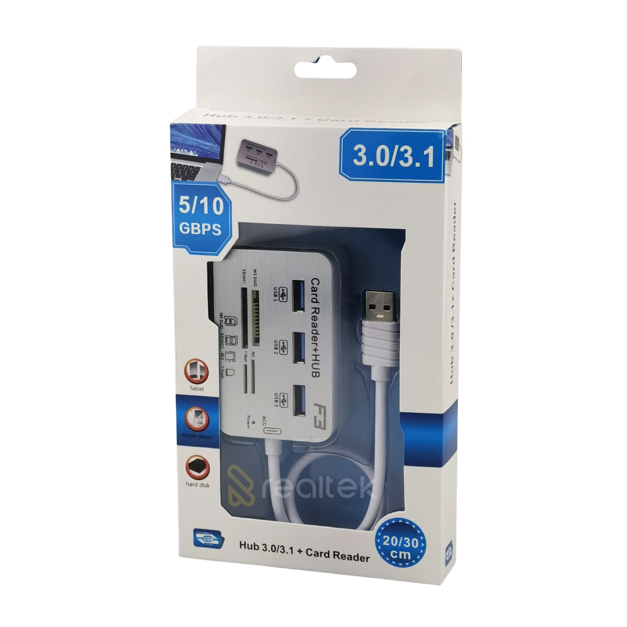 Hub Usb 3.0 Com Leitor de Cartão de Memória - 7 em 1