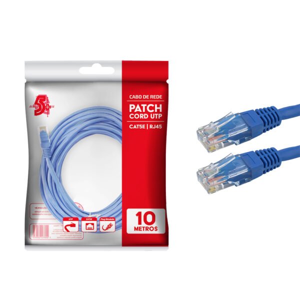 Cabo de Rede Patch Cord UTP Cat5e, Azul - 10 Metros