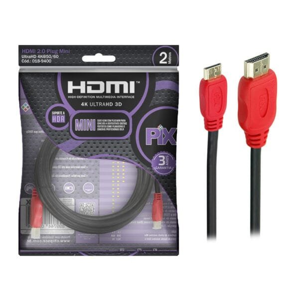 Cabo Mini Hdmi x Hdmi 2.0 4K Hdr, 2 Metros - Pix 018-9400