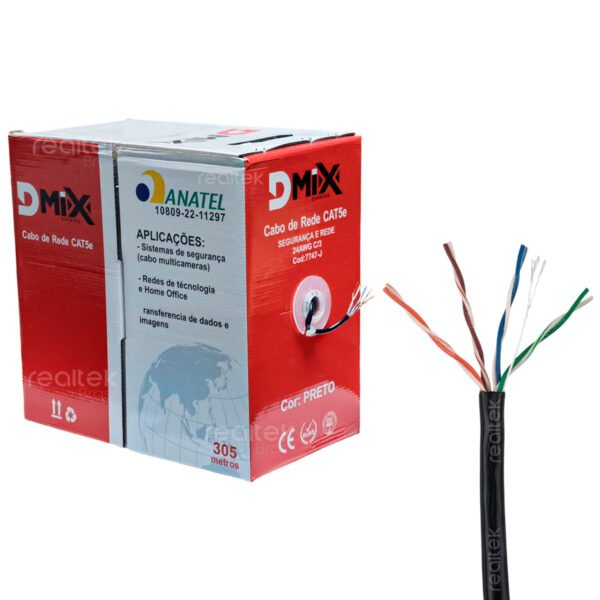 Cabo de Rede UTP CAT5e 24AWG 100% Cobre 305 Metros, Preto - Dmix 7747-J