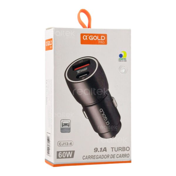 Carregador Veicular USB e Usb C Turbo, 60w - α'gold CJ-13-4