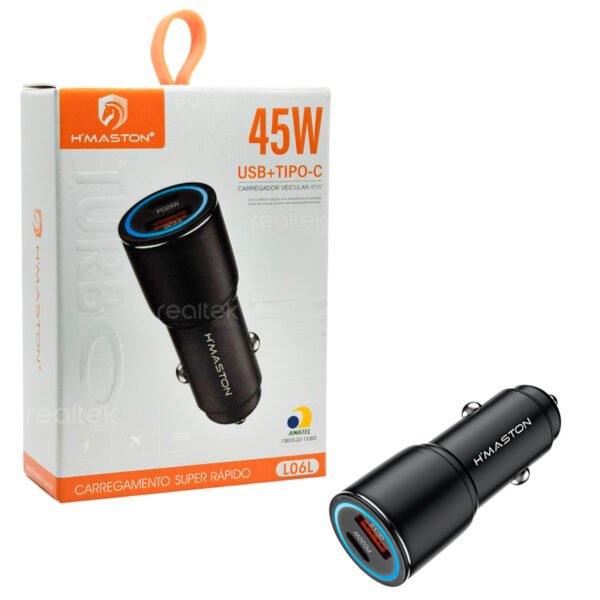 Carregador Veicular USB Turbo 45W (QC 20w + PD 25w) - H'MASTON L06L