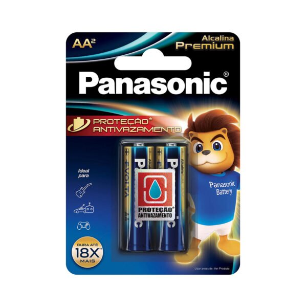 Pilha Alcalina Premium AA 1,5V LR6EGR/2B, Panasonic – Pack com 2 Unidades