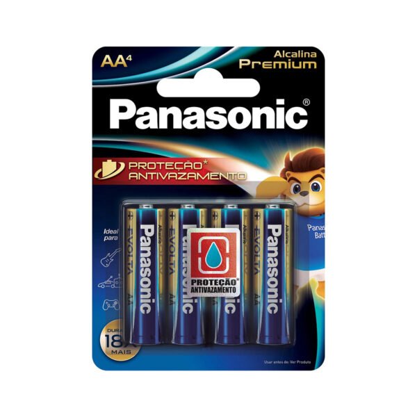 Pilha Alcalina Premium AA 1,5V LR6EGR/4B, Panasonic – Pack com 4 Unidades