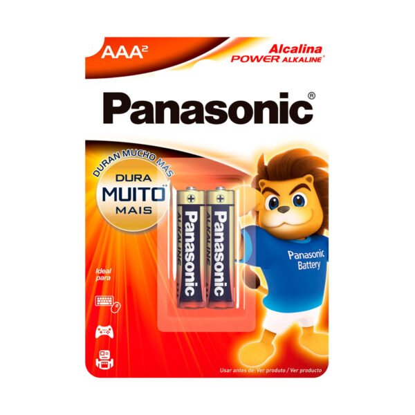 Pilha Alcalina AAA Palito 1,5V LR03, Panasonic – Pack com 2 Unidades