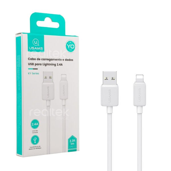 Cabo USB Lightning 2.4A 1M, Branco - Usams SJ689