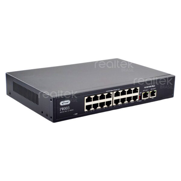 Switch Poe Híbrido 16 Portas Poe + 2 Portas Uplink 100/1000 - Knup PW003