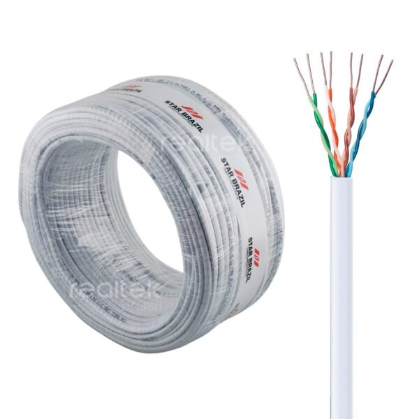 Cabo Cftv 4 Pares Tipo Cat5e 24AWG 0.45mm CMX Star Brazil, Branco - 100 Metros